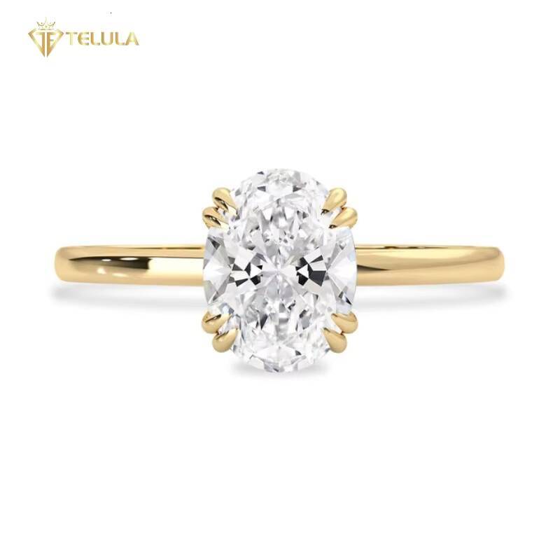 Custom 8 Prong Setting 1CT 2CT Oval Cut Diamond Rings 14K Real Gold IGI Certified Synthetic Diamond Ring