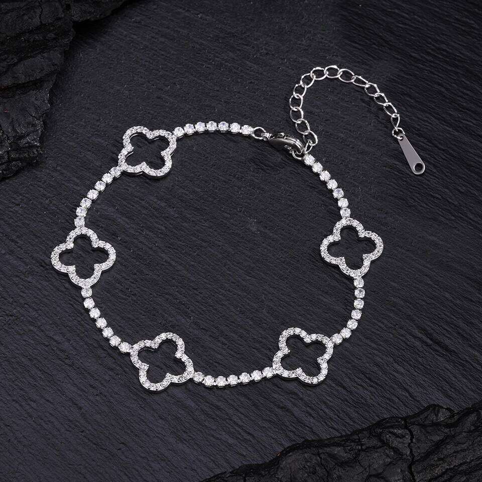 ZAKOL New Unique Hollow Out Four Leaf Flower Full Zircon Bracelet For Women Fashionable Wedding Party Jewelry Accessory Gifts