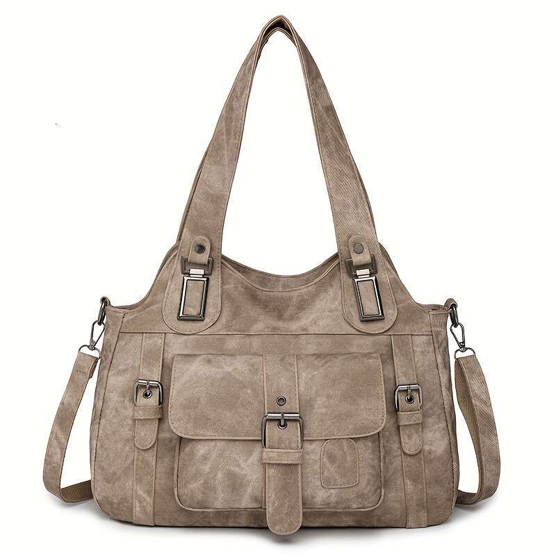 JINXIANGGUO Taole Women S Retro Tote Bag With Detachable Strap Golden Tone Hardware Zipper Closure Grey Beige Brown Black Vintage Handbag For Work Tra