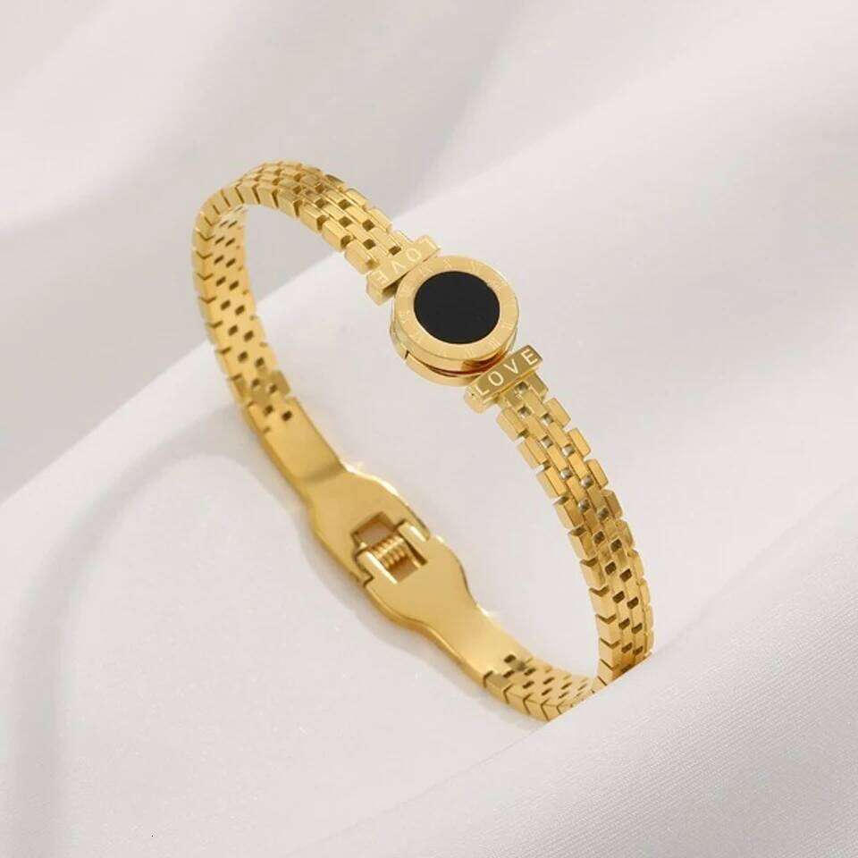 ZAKOL Stainless Steel 18k Gold Color Roman Black Shell Watch Bracelet Niche Design Jewelry Gift for Women Men