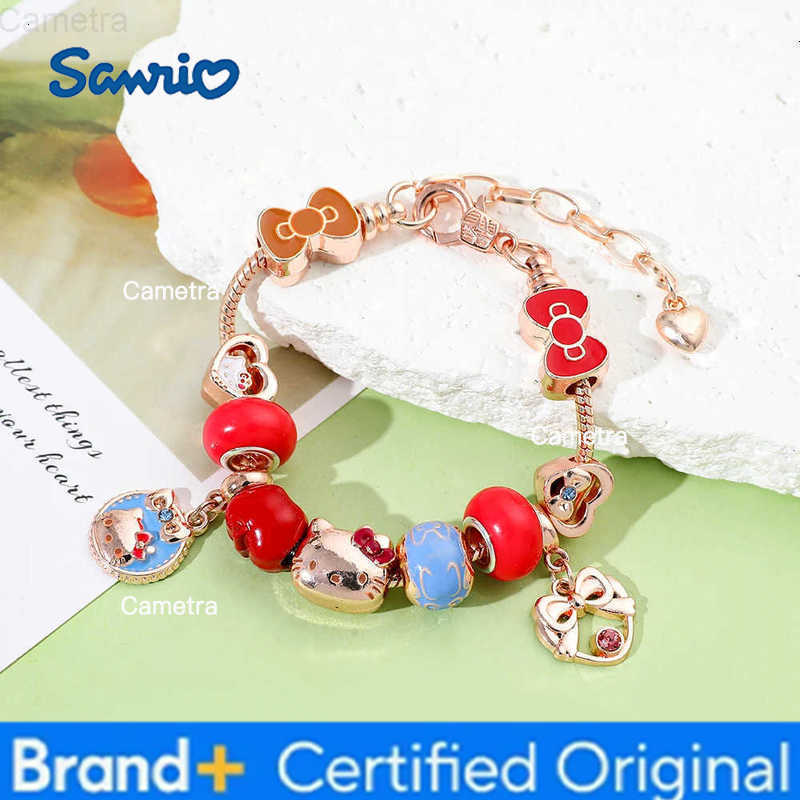 Sanrio Charm Hello Kitty Bracelet Anime Cartoon Figure Kitty White Metal Beads Pendant DIY Bracelet Bangle Jewelry Accessories H251229