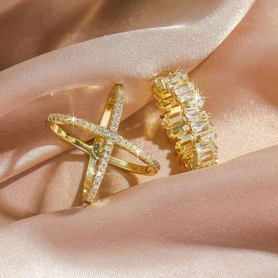 ZAKOL Shiny Cubic Zirconia Engagement Wedding Rings for Women 2Pcs/Set Exquisite Couple Ring Hypoallergenic Jewelry Gift