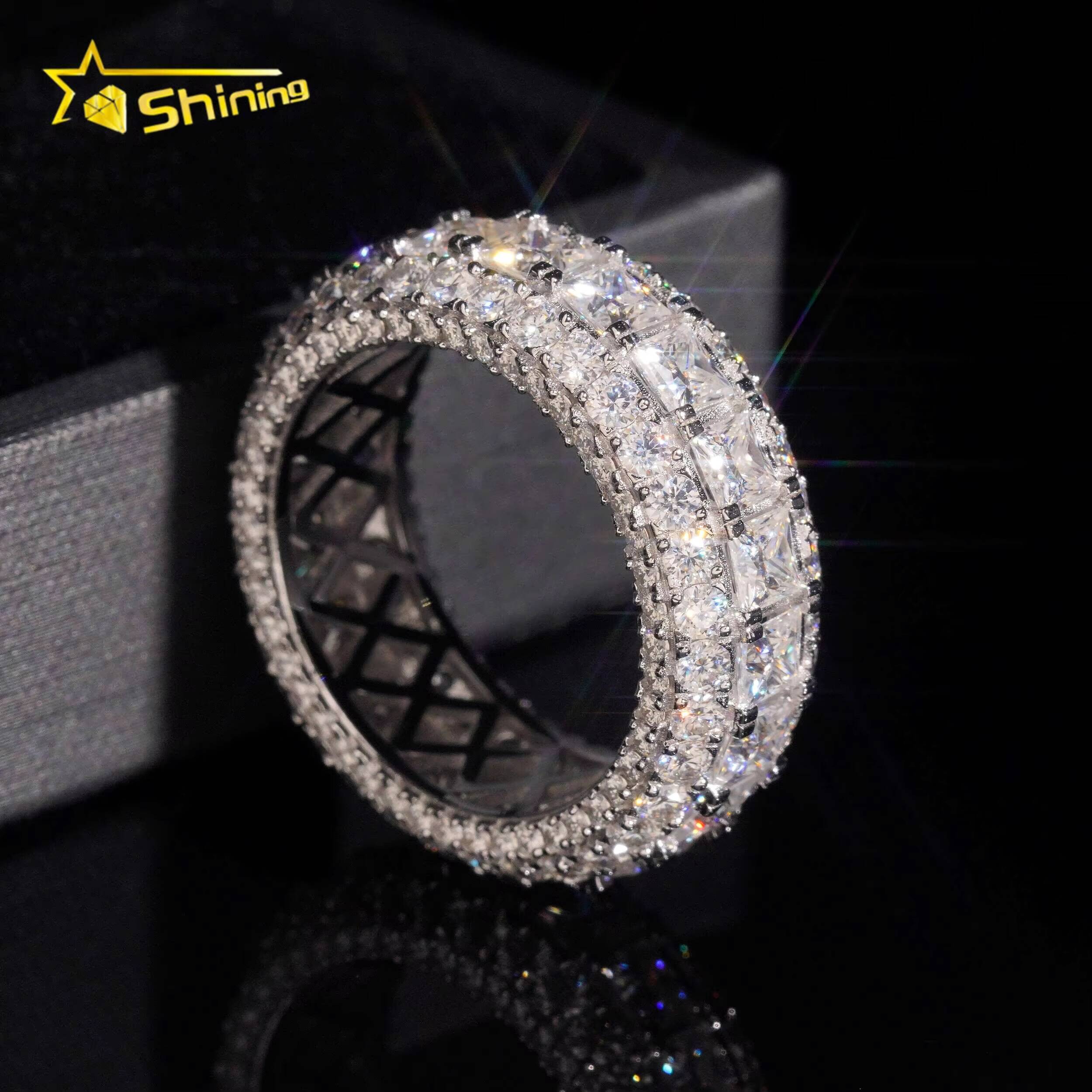 GRA Pass Diamond Tester Wholesale Solid Silver 925 VVS Moissanite Fully Iced Out Wedding Ring Engagement Eternity Band Ring