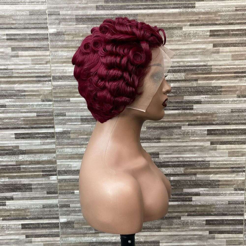 Pixie Cut 13*4 100% Human Hair Afro Wool Curl Front Lace Wig Aimeier