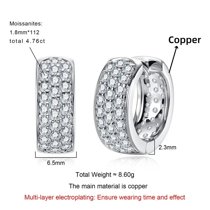 MossanRappr 14cttw Iced Out Hoop Earrings 14K Gold Plated Hip Hop Earring Fashion Jewelry Gifts for Men Women 251224