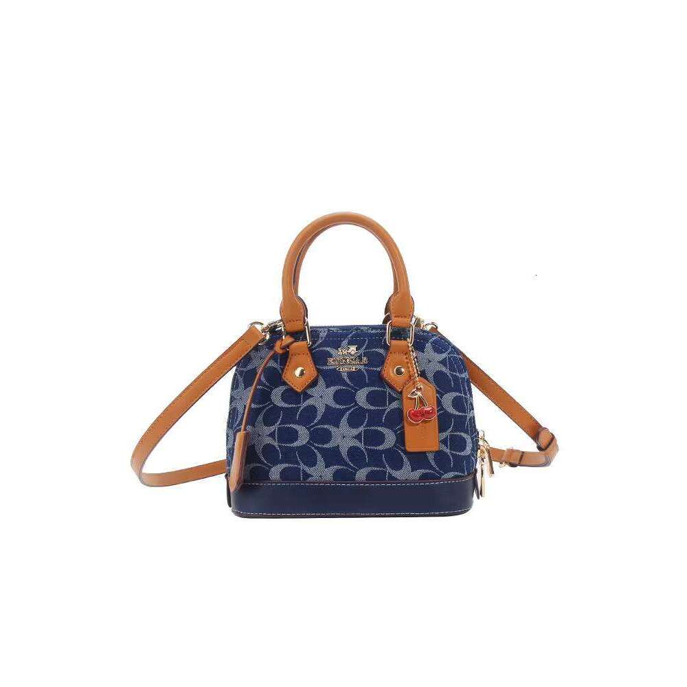 MACK JHARLES retro Denim Embroidered Shell Bag 2025 Autumn New High-end Color-blocking Handbag