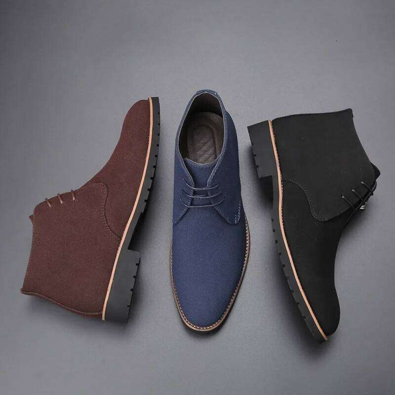 black suede brown dress formal casual business mens ankle boots cowboy man shoes high top LEEGO LENS