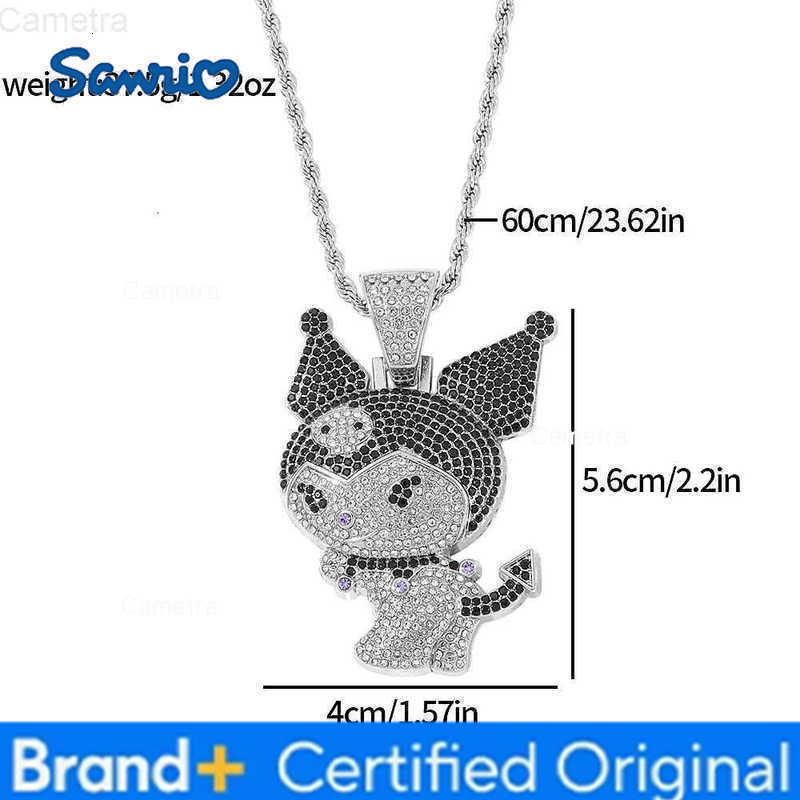 Sanrio Kuromi Full Diamond Necklace - Black Crystal Rhinestone Pendant Kawaii Goth toys for Girls Women H251229