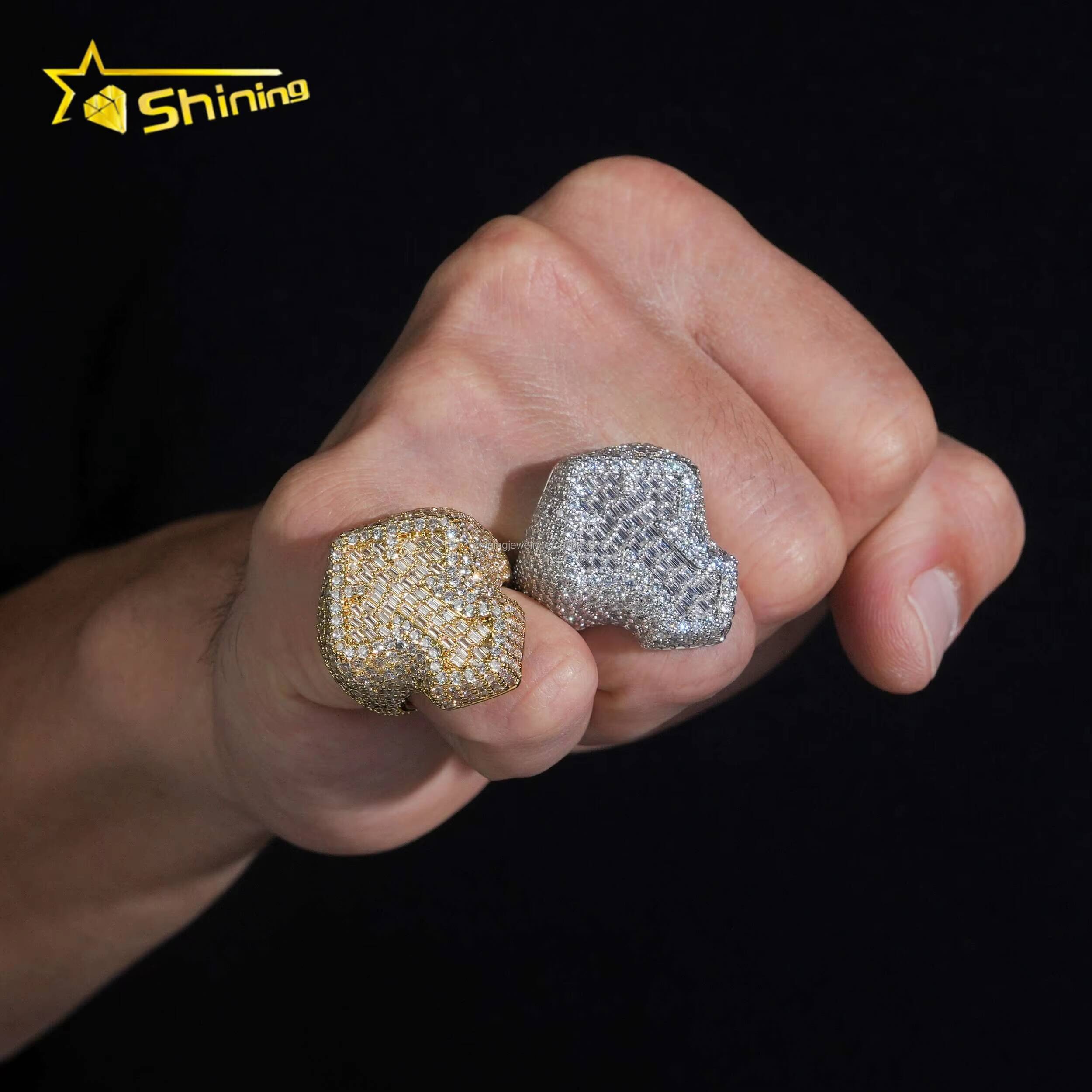 Bulk Stock Fashion Man Stylish Wholesale Price Hip Hop Fire Jewelry S925 Solid Silver Iced Out FL Moissanite Diamond Cross Ring