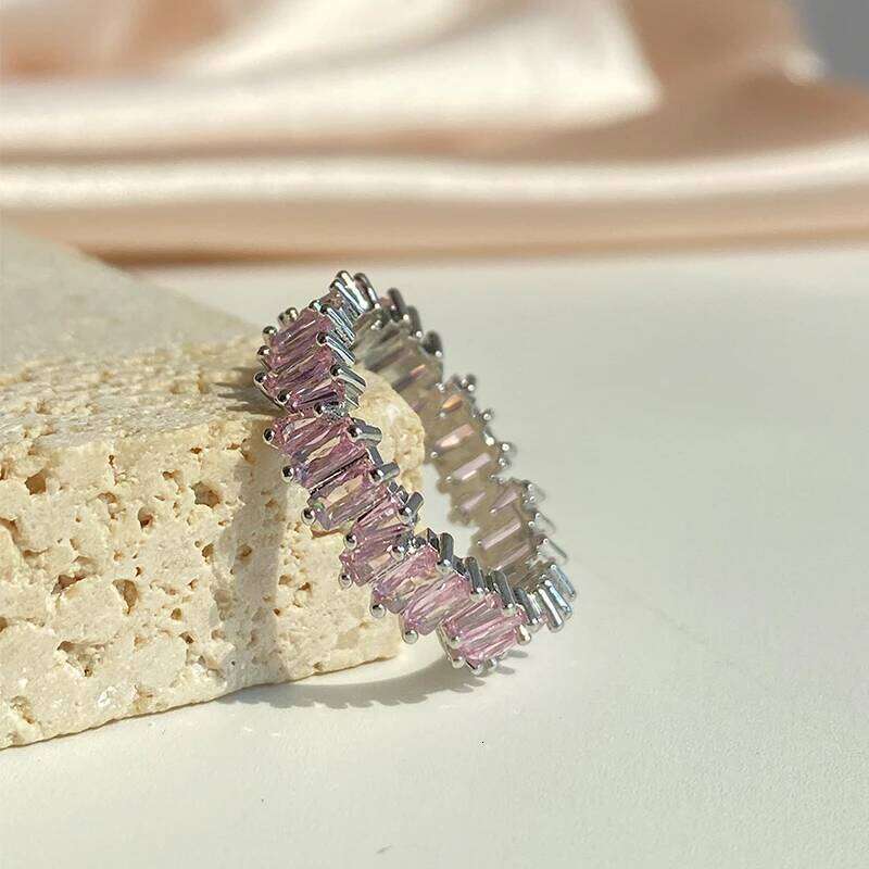 ZAKOL Fashion Luxury Pink Baguette Cubic Zirconia Engagement Rings for Women Marquise Crystal Stone Wedding Party Jewelry Gift