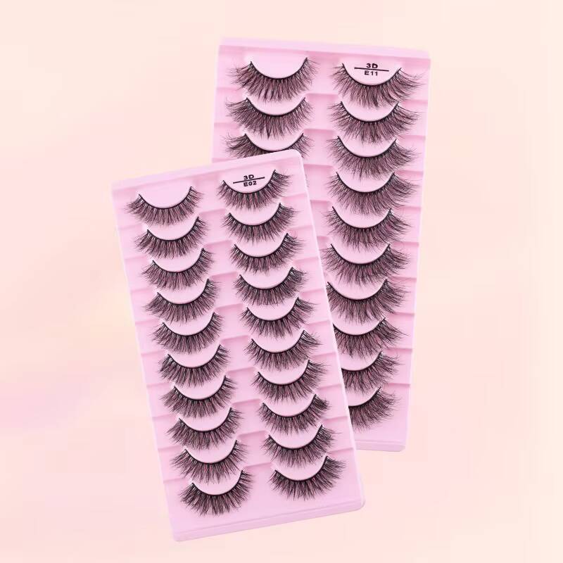 Wholesale 10 Pairs Private Label Fluffy Mink Eyelash Full Strip Eyelashes with Customized Packaging