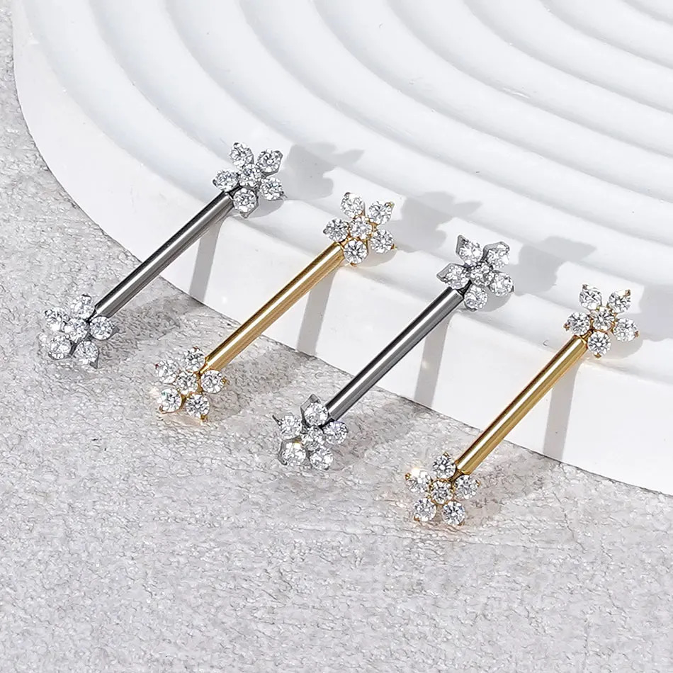 1/5PCS Zircon Flower Nipple Piercing CZ Sexy Nipple Shield Ring Nails Barbell Body Piercing Jewelry Chest Decor 14G 251224