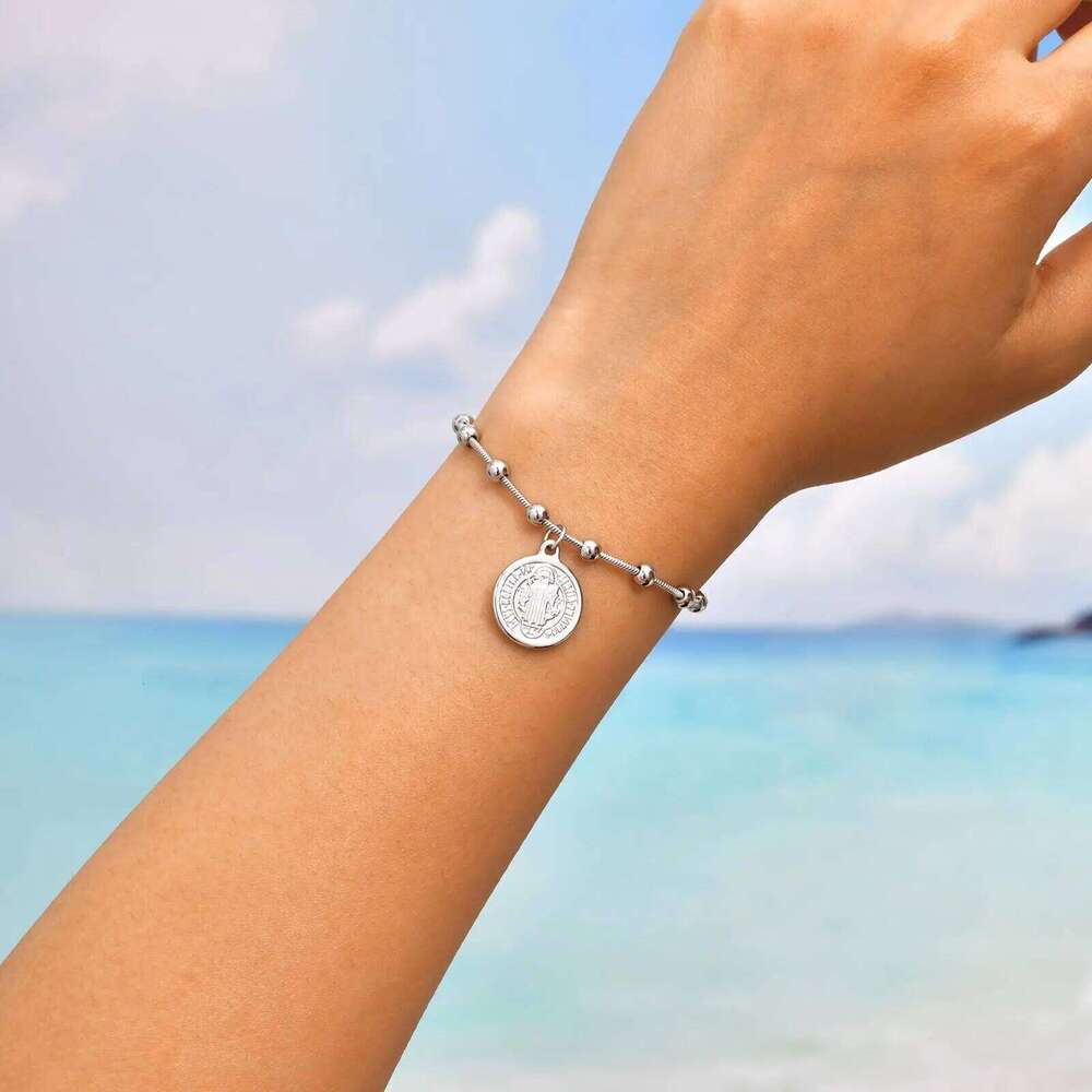 Vnox Stainless Steel Women's Rosary Bracelets, Saint Benedict Virgin Mary Jesus Cross Prayer Bracelet , Trendy Religion Jewelry 25H1229