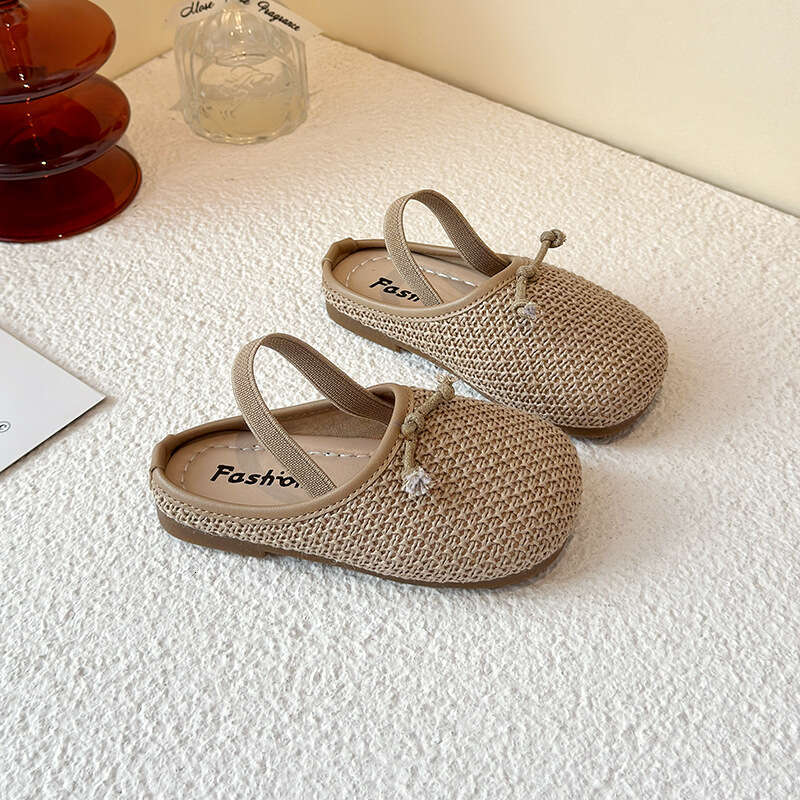 Children's Woven Sandals 2025 Summer New Korean Style Girls' Bow Princess Shoes Versatile Two-Way Wear Slippers