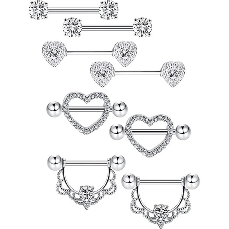 12PC/Set Stainless Steel Pink Heart Moon Nipple Piercing Kit Fashion Crystal Sexy Nipple Ring Body Jewelry Perforacin Del Pezn 251224