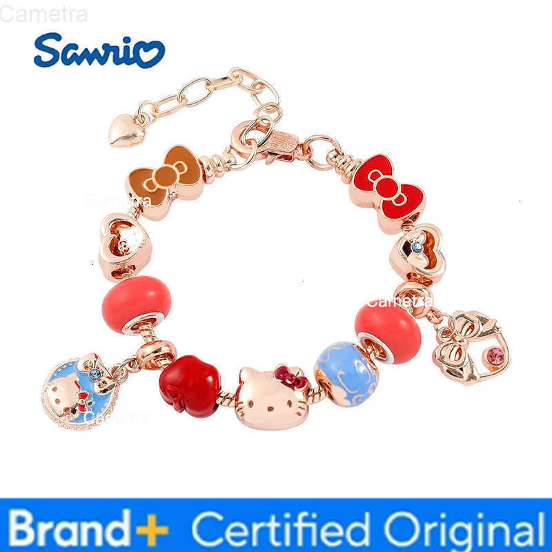 Sanrio Charm Hello Kitty Bracelet Anime Cartoon Figure Kitty White Metal Beads Pendant DIY Bracelet Bangle Jewelry Accessories H251229