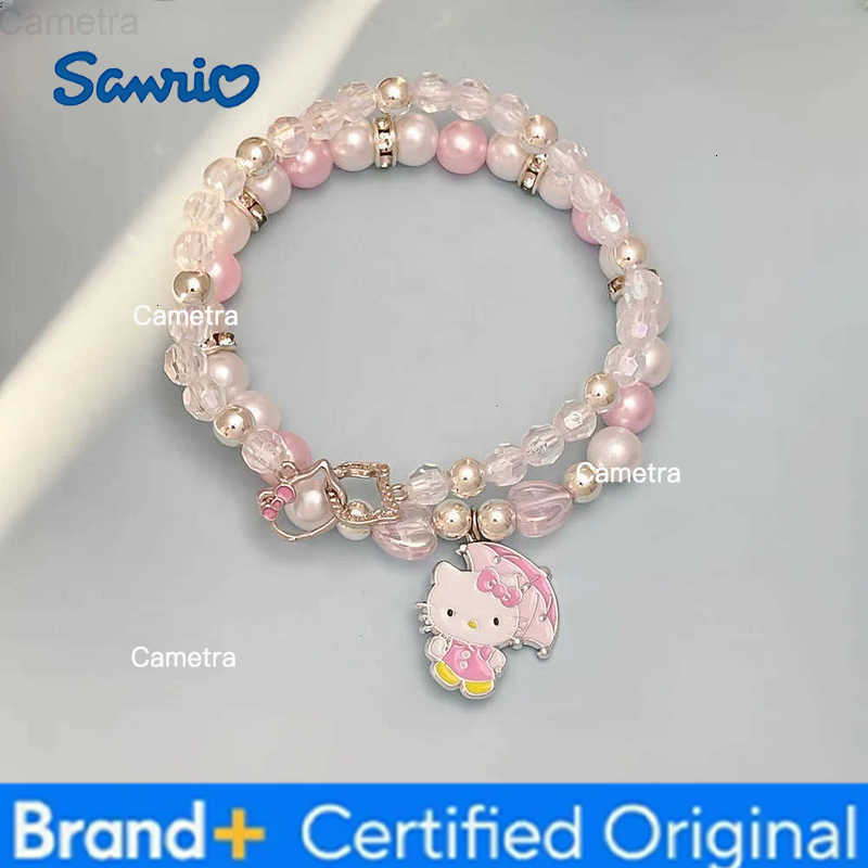 Sanrio 2Pcs Anime Bracelet Set Y2K Hello Kitty Kawaii Cartoon Crystal Beads Bangle Jewelry Gift For Girls Student Accessory H251229