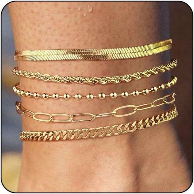 2025 New Style Girl gold Stackable Anklet Stainless Steel Niche Beach Versatile Trendy Foot Jewelry Set