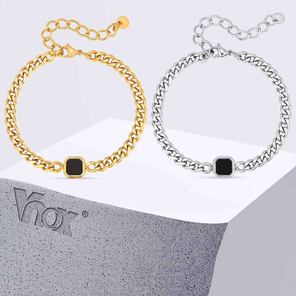 Vnox 5mm Width Adjustable Chain Bracelet Men, Stainless Steel Acrylic Six-Sided Polished Jewelry Gifts for Husband Son Him 25H1229