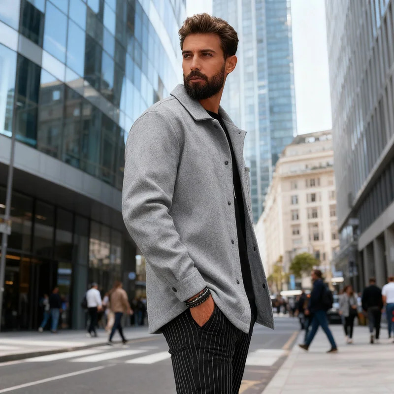 Polyester Brushed Short Jacket for Men Lapel ButtonDown Pocket Coat Comfortable Casual Autumn Winter Office Business Wear 251226