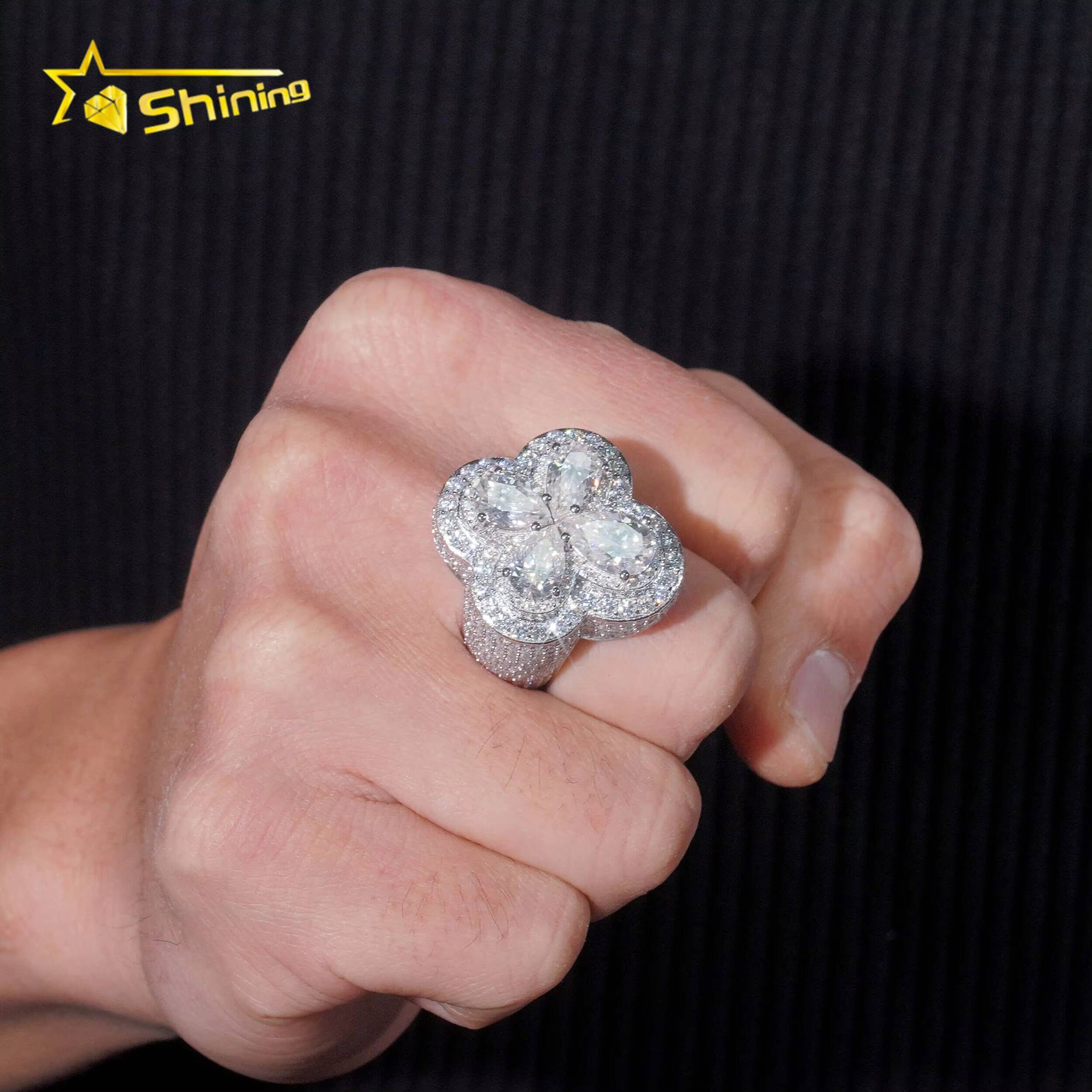 Hip Hop Luxury Cross Design Fancy Shape Iced Out 925 Silver Mens VVS Diamond Moissanite Ring