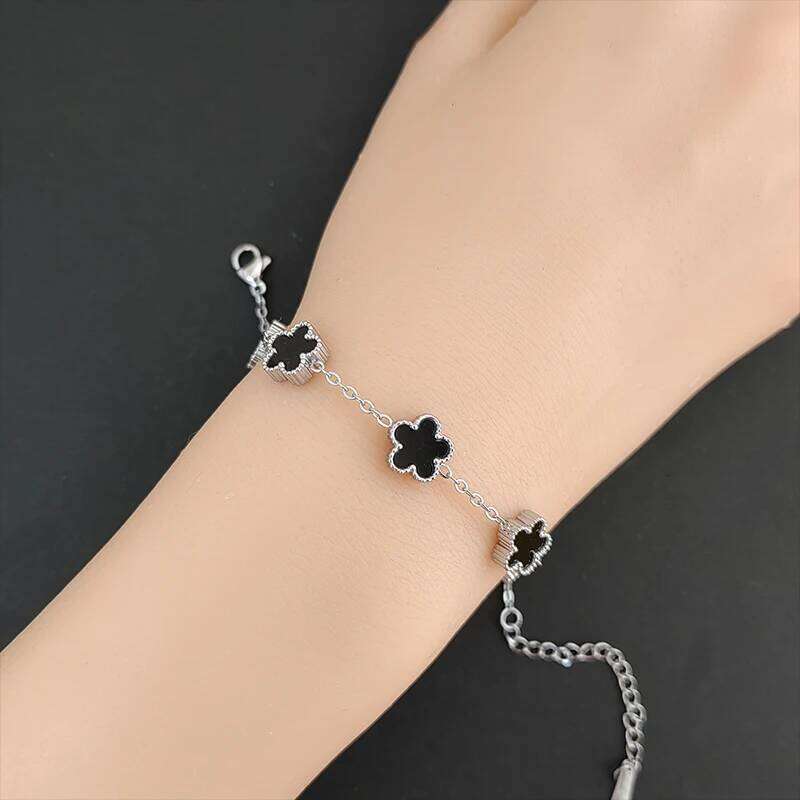Gold-plated stainless steel five-flower double-sided bracelet adjustable simple fashion jewelry gift for women 25H1229
