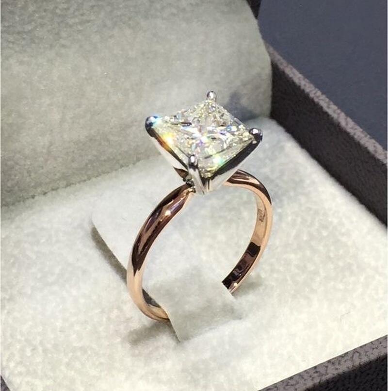 Luxury Brand Designer Jewelry Hot-Selling Accessories Classic Rose Gold Diamond Princess Ring Fashion Women's Square Diamond Ring Factory Direct Sale