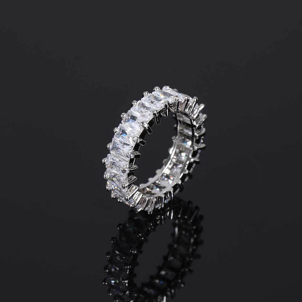 Luxury Brand Designer Jewelry Trendy European And American Hot Selling Rectangular Full Diamond Ring For Women Korean Style Internet Celebrity Fashion