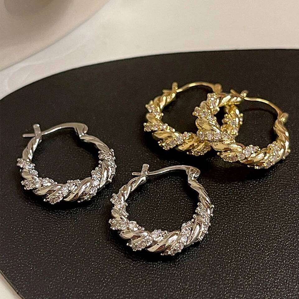 ZAKOL New Unique Shiny Zircon Winding Hoop Earrings for Women Fashion OL Style Gold Color Ear Accessories Party Jewelry