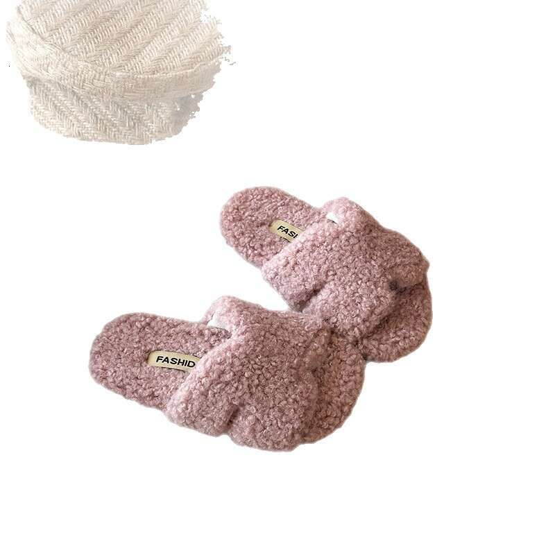 Children's Retro French Style Slippers 2025 Autumn Winter New Korean Version Girls' Soft Sole One-Word Furry Shoes