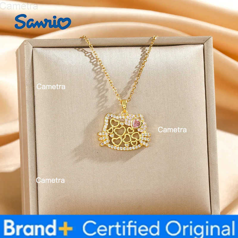 Sanrio Sweet Cartoon Zircon Hello Kitty Necklace for Women Girls Cute Shell Hollow Kitty Jewelry Accessories Christmas Gifts H251229