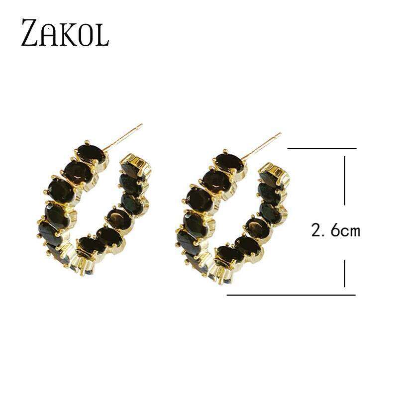 ZAKOL New Arrivals Black Geometric Zirconia CC Earrings Korean Fashion Jewelry for Women Girls