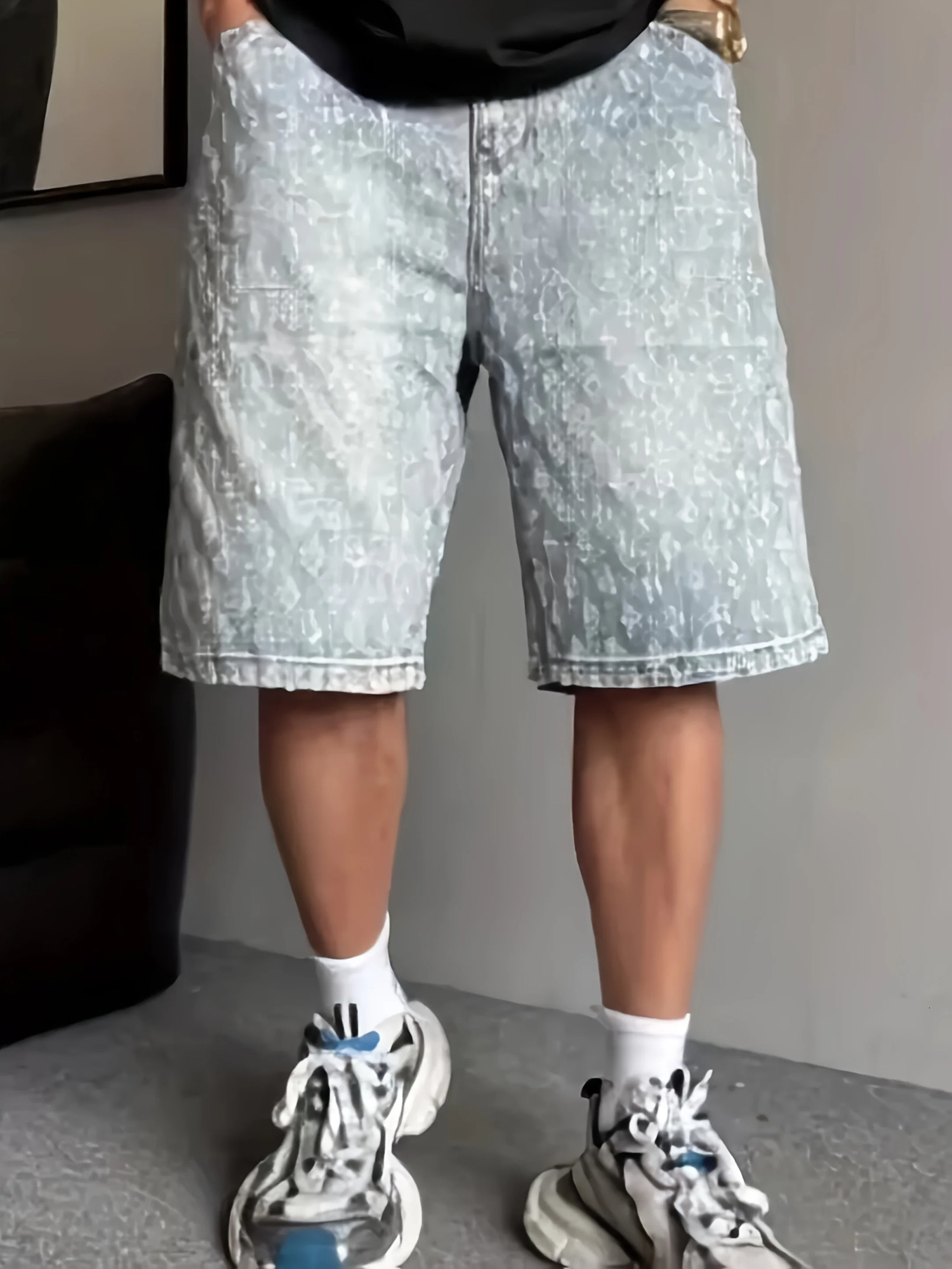 High Street Trendy Ripped Denim Shorts for Men Plus Size American Style Loose Straight-Leg Washed Denim Shorts for Summer 251223