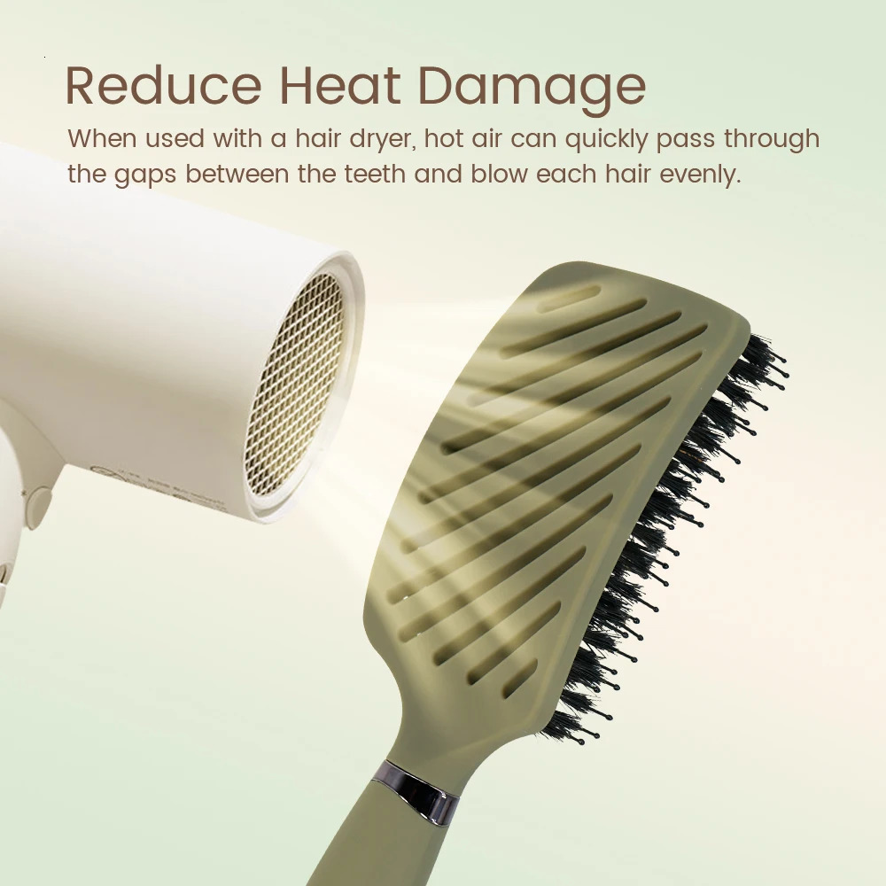 1PC Boar Bristle Detangling Hair Comb Hollow Out Brush AntiStatic Scalp Massage Hairbrush Salon Styling Tools For Gifting 251215