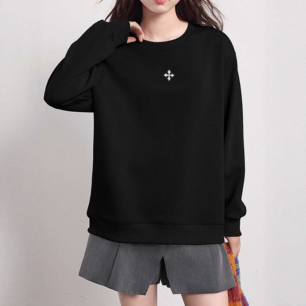 Autumn Winter New American Style Niche Cross Flower Print Design Long Sleeve Top For Women Simple Versatile Loose Sweatshirt