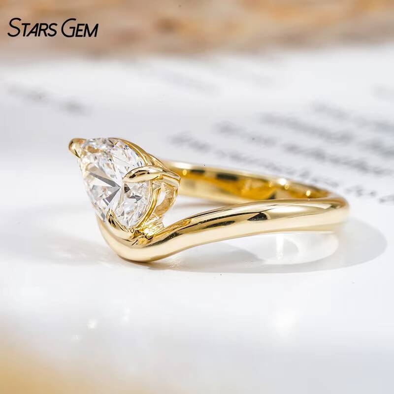 Starsgem Womens Curvy Design Solitaire Diamond Engagement Wedding Ring 9K 10K Gold 10ct Pear Cut IGI Certified Lab Diamond