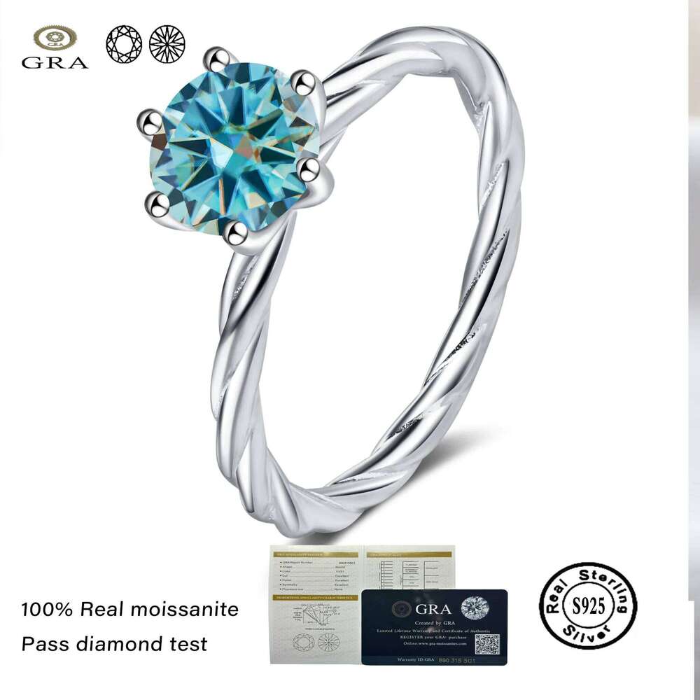 6.5mm 1carat moissanite ring for charm lady Wedding Promise Solitaire Band GRA Certified S925 Sterling Silver finger Ring 014