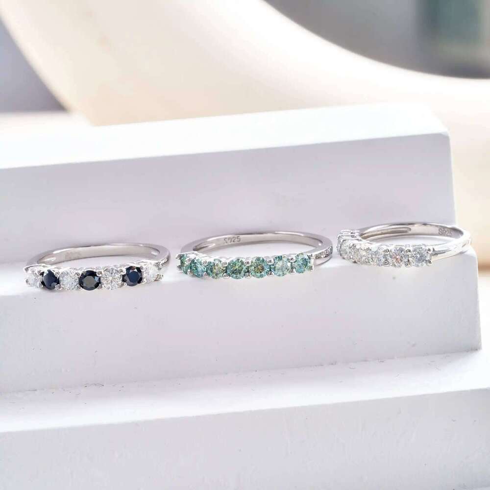 100% Green Moissanite Band Sterling Silver Wedding Rings VVS1 Diamond Half Eternity Stackable Ring for Women 282
