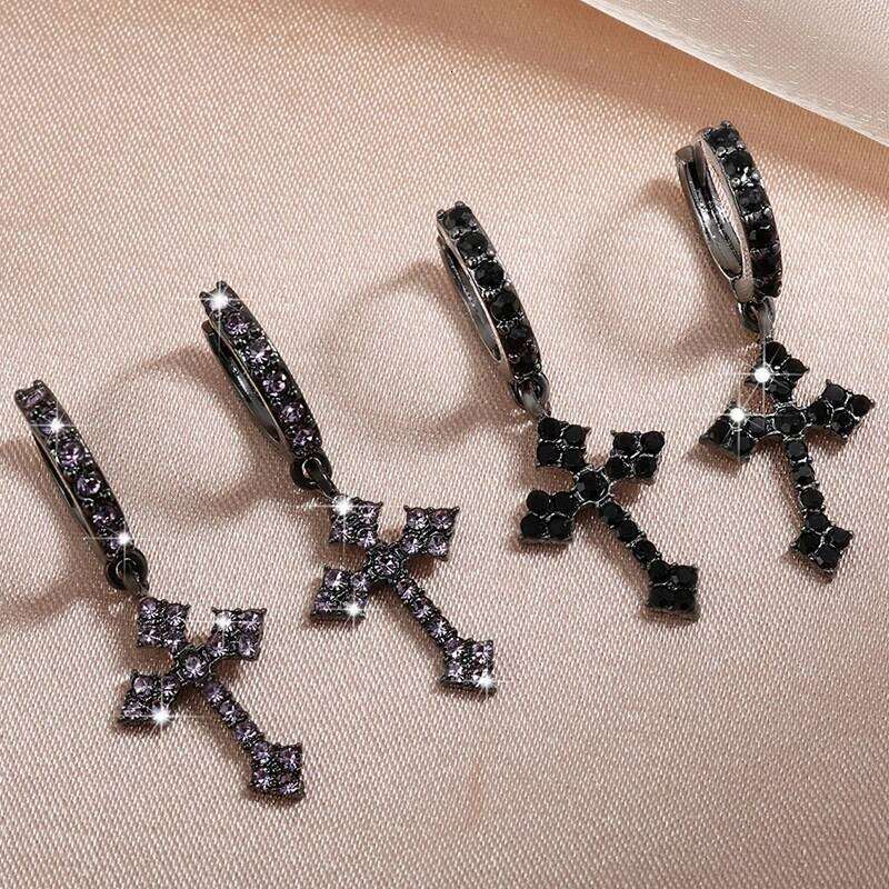 Classic Cross Point-Drill Crystal Replaceable Exquisite White Color Earrings For Women Men Hiphop Party Jewelry Gifts