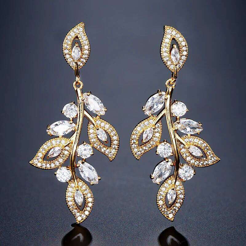 ZAKOL Luxury Marquise Leaf Zircon Bridal Earrings Buling Clear Crystal CZ Dangle Earring Glamor Wedding Jewelry for Women