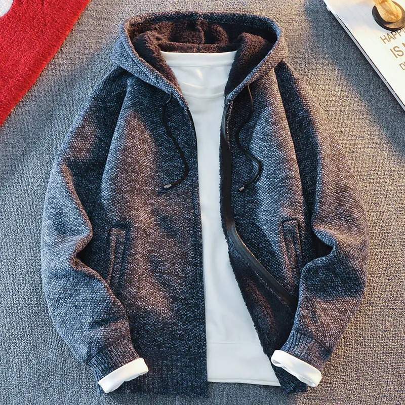 Classic Mens Knitted Sweater Cardigan Hooded Jackets Casual Streetwear Full Zip Cardigans Coat 251226