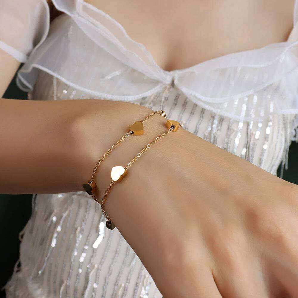 Fashion Heart Double Layer Bracelet For Women Adjustable Temperament Stainless Steel Chain Bracelets Pulseras 25H1229