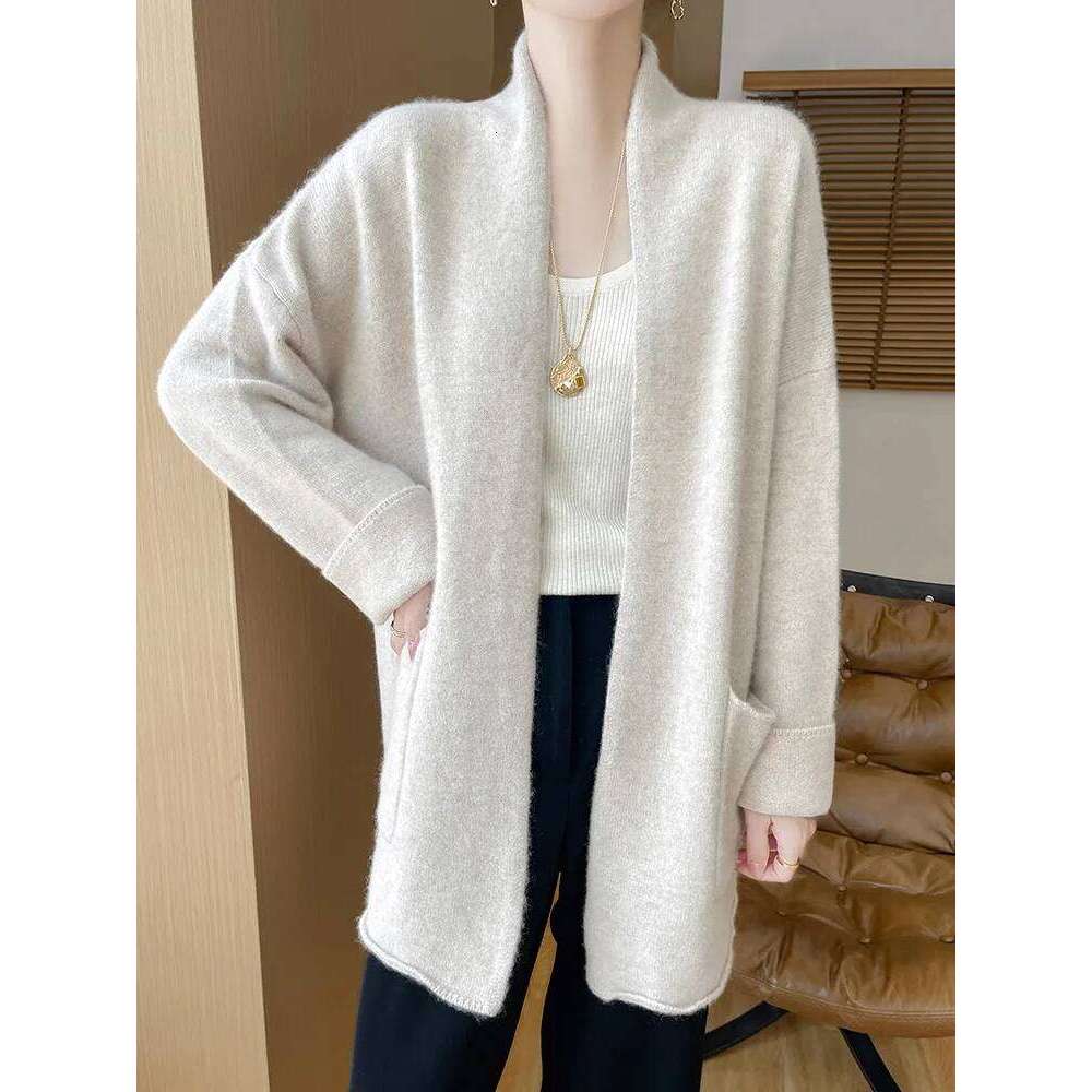 New 100% Merino Wool Women Open Stitch Cardigan Sweater Soft Warm Cashmere Shawl Autumn Winter Knitwear Cozy Tops Clothing