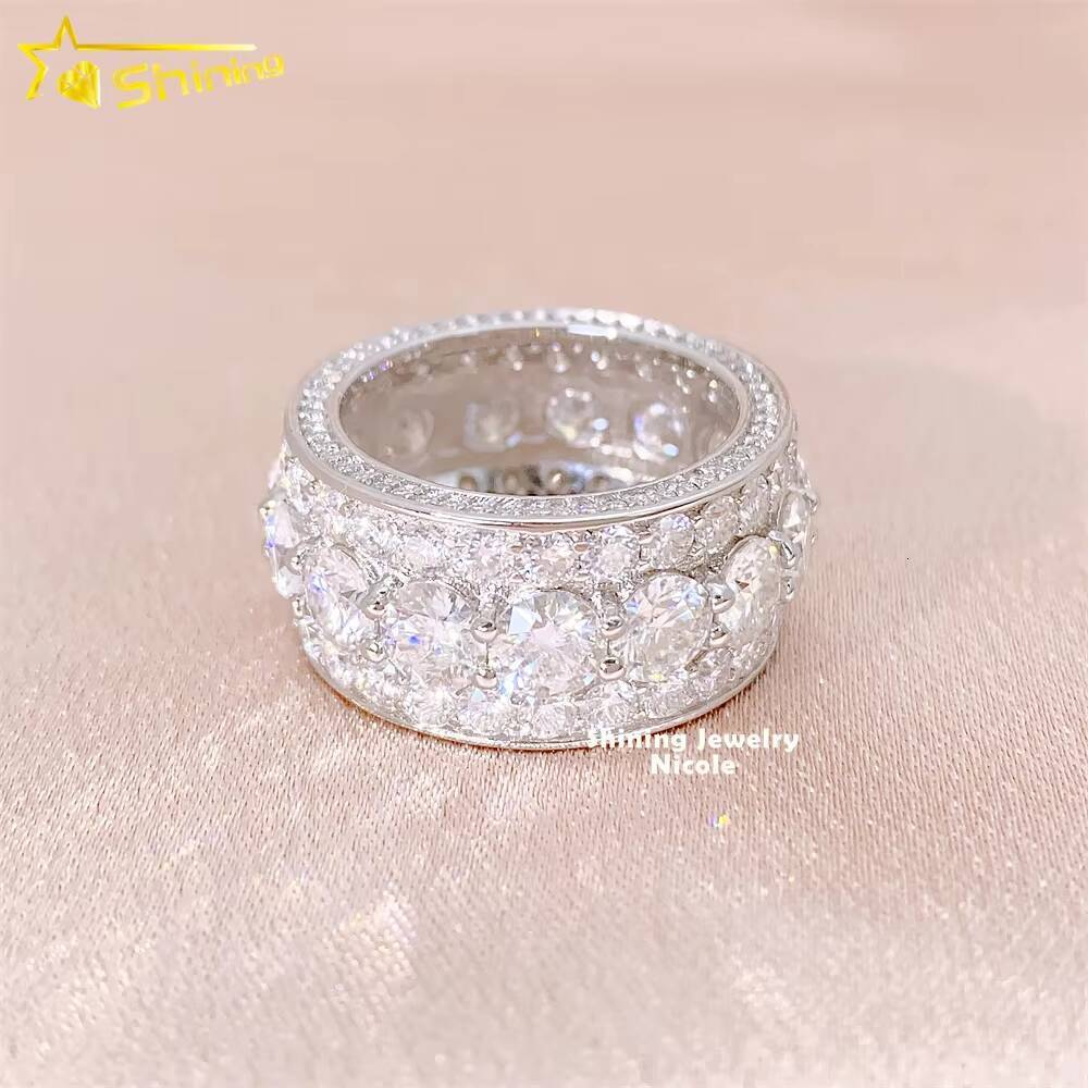 Ready to Ship Hip Hop Jewelry Diamond Band 925 Silver Moissanite Engagement Ring for Men