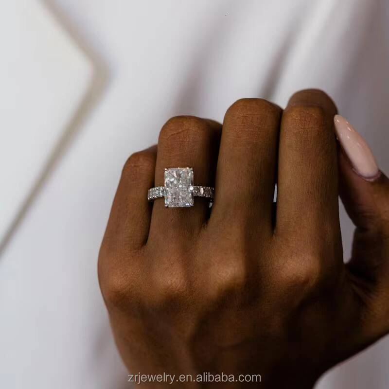 Luxury 3ct Radiant Cut Moissanite Rings S925 Sterling Silver Mossanite Rings Set 4ct GRA Certified Moissanite Ring