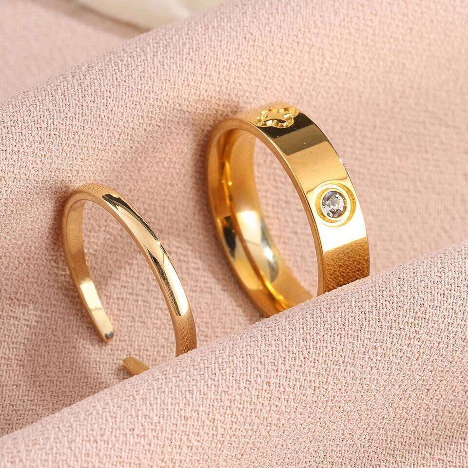ZAKOL New Golden Stainless Steel Ring Set for Women Crystal Zircon Inlaid Engagement Anniversary Jewelry Gifts 2Pcs/Set