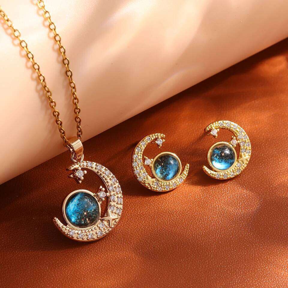 ZAKOL New Blue Planet Moon Astronaut Cubic Zirconia Stud Earrings for Women Fashion Party Jewelry Ear Accessories Gift