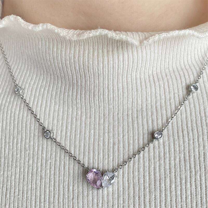 ZAKOL Romantic Pink Zirconia Heart Jewelry Sets for Women Fashion Water Drop Earrings Necklace Set Love Wedding Accessories