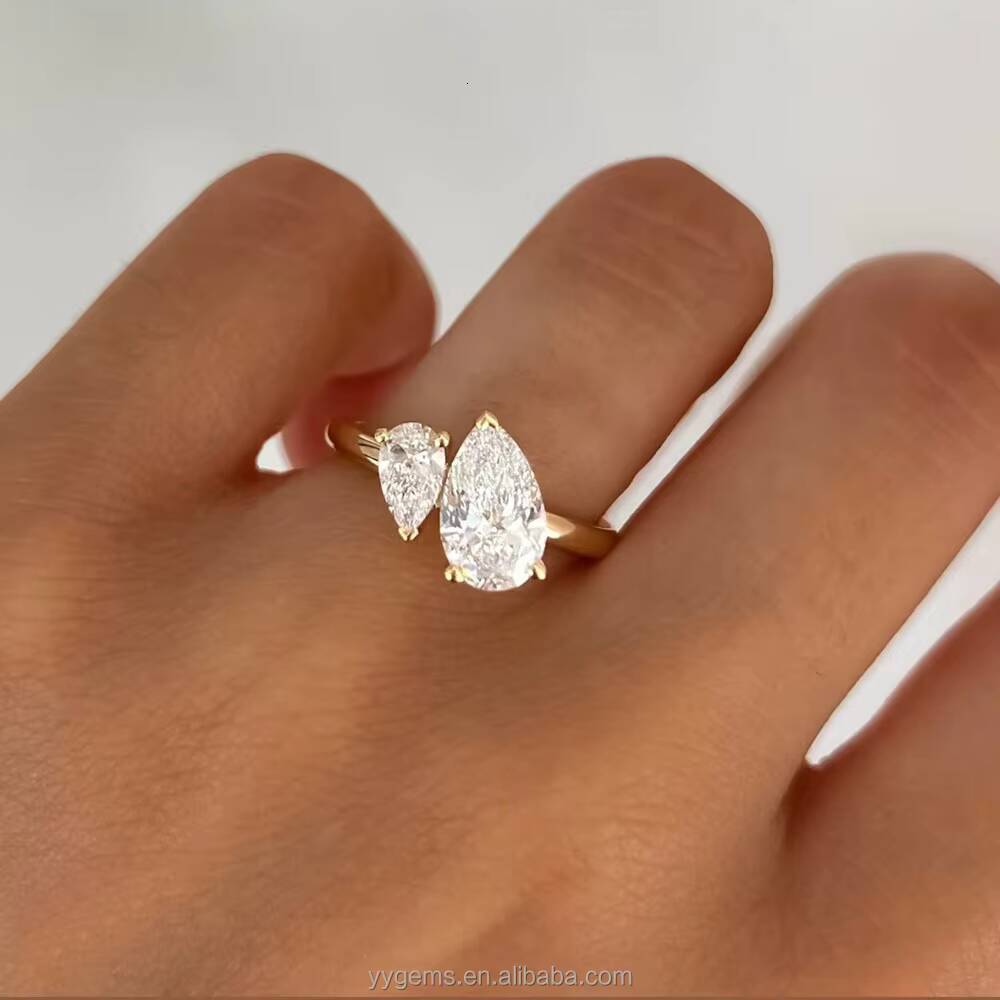 French Style MOI ET TOI Fine Pass Diamond Test Pear Shape Moissanite Ring 18K Solid Gold Engagement Rings Jewelry Women