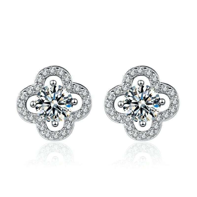 JOIAS HOME Silver 925 Classic Moissanite Clover Earrings Women's Fashion, Simple Elegant Gift for Wife and Girlfriend 70b